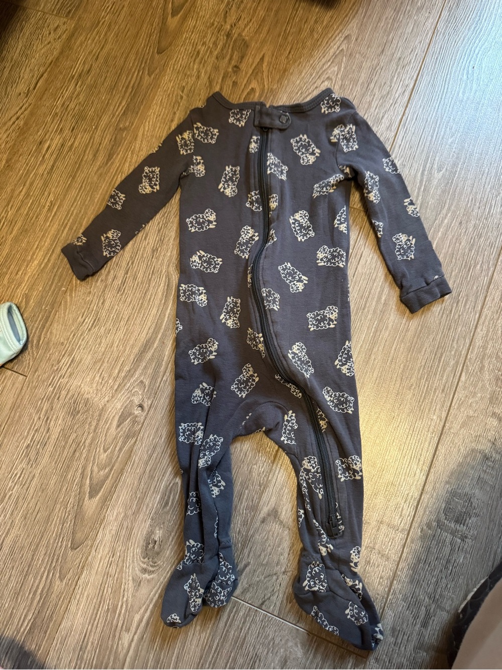 Joe Fresh Charcoal Footed One-Piece with Cream Sheep Print